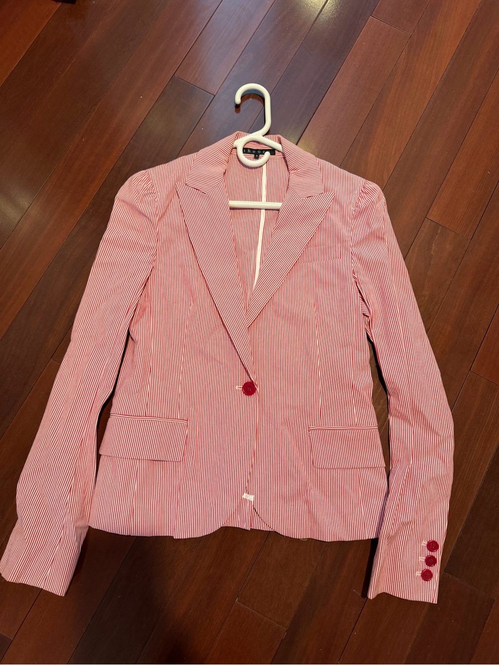 Theory Red and White Pinstripe Single-Button Blazer